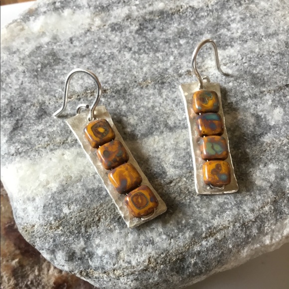 Miuki Beads On Hammered .999 fine silver Earrings - Picture 1 of 8